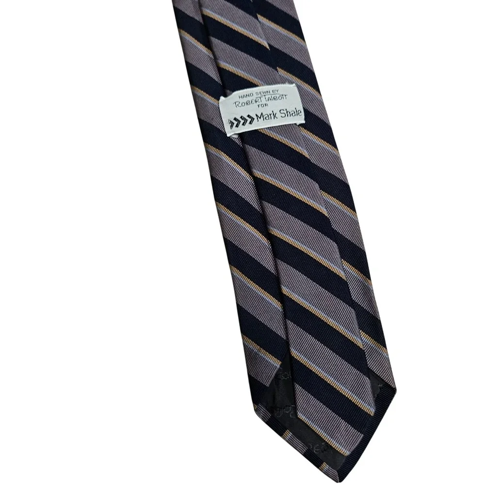 Robert Talbott Handmade Silk Striped Tie‎ Mark Shale Black Gray Tan Basic Career
